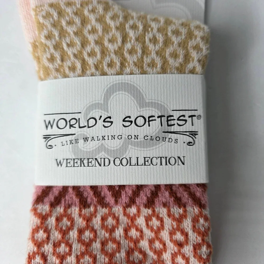Worlds Softest Size 6-11 Weekend Collection Socks Brandy Pink Orange Geometric